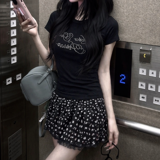 ラインストーンロゴTシャツ